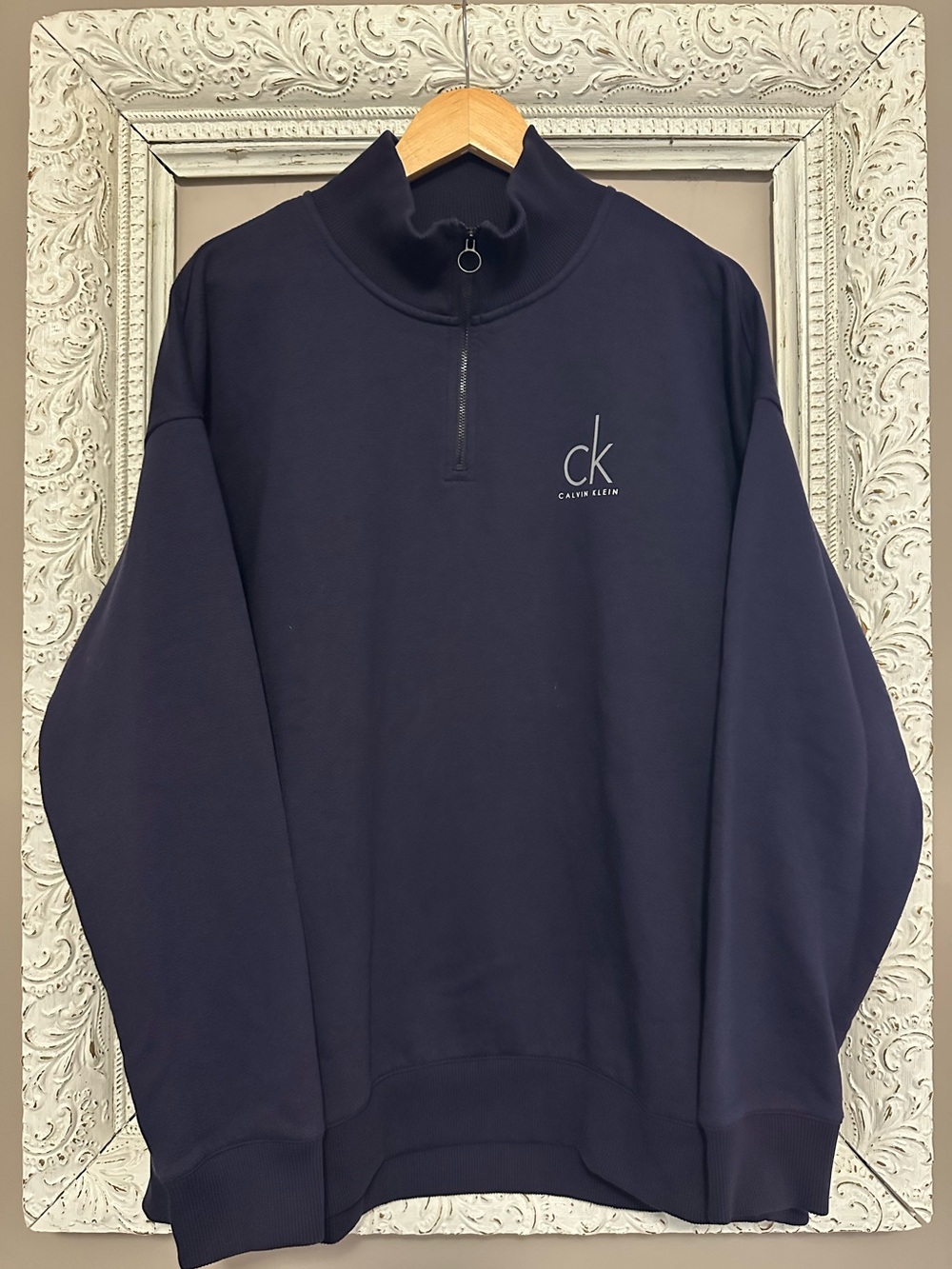 Calvin Klein Jeans Navy Quarter-Zip Pullover with CK Logo. Size XXL